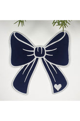 Ribbon Shaped Navy Blue and White Embroidered Fabric Cocktail Napkin 1 Piece